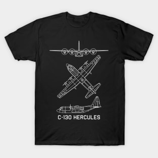 C-130 Hercules American Military Transport Aircraft Plane Blueprints Diagrams T-Shirt